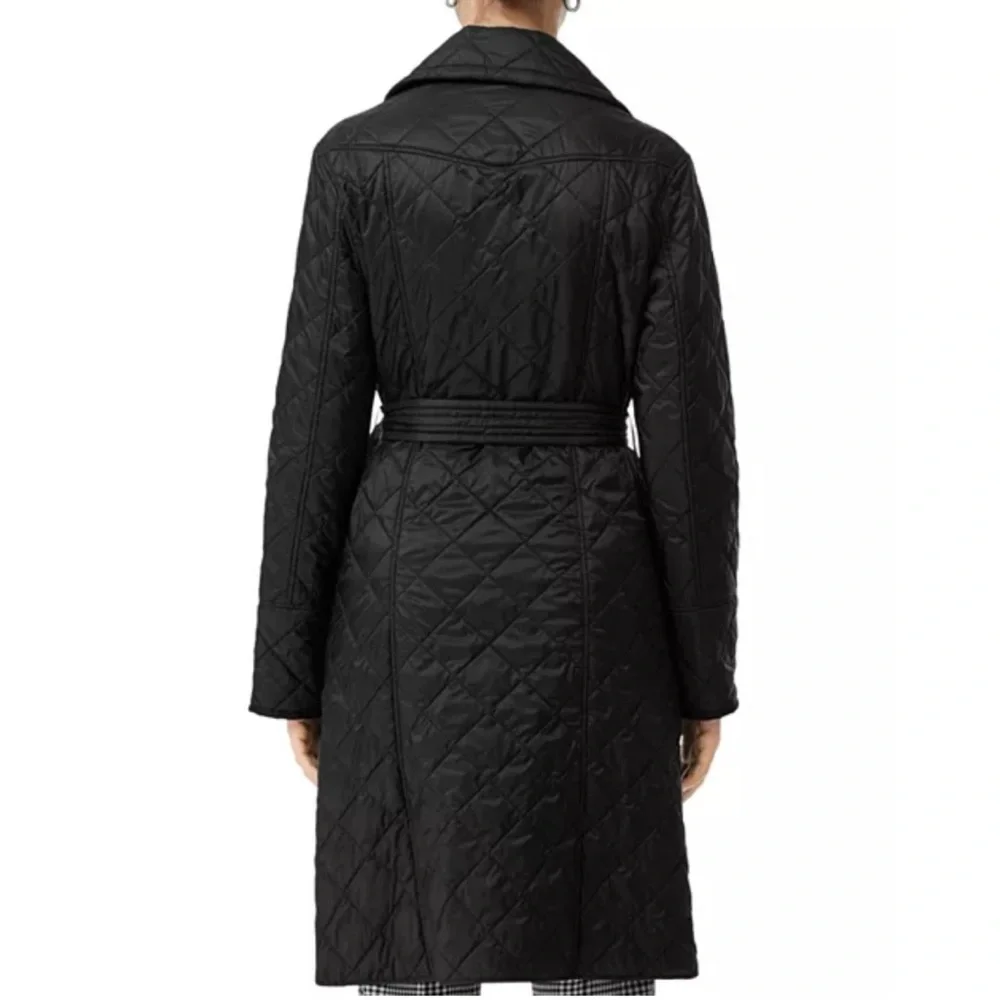 Burberry Quilted Double-Breasted Belted Trench Jacket Black Womens XS - Picture 16 of 17